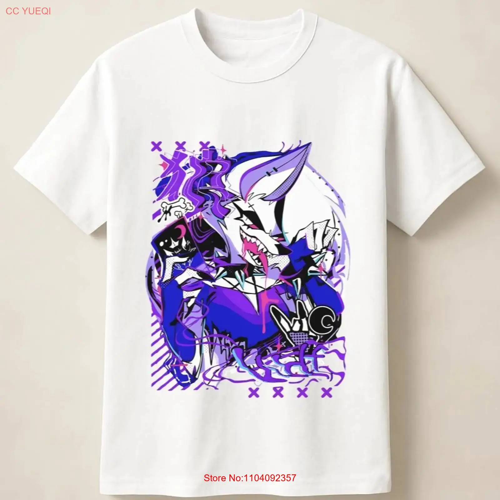 Vintage Fashion Knitwear - Camiseta Morada con Estampado de Lobo