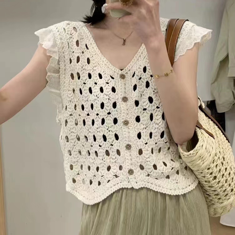Crochet Top Boho - Chaleco de ganchillo con ribete de