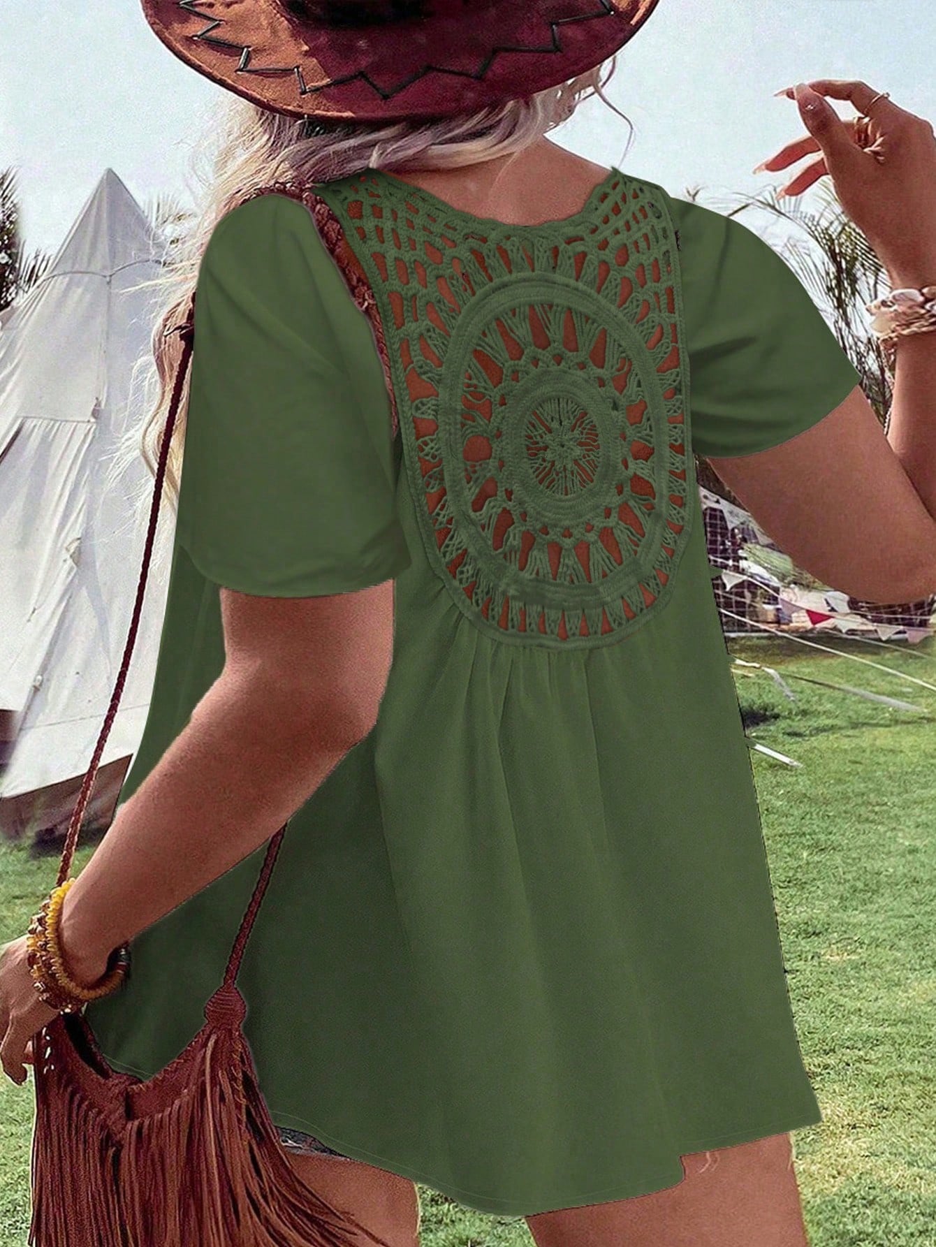 Crochet Top Boho - Blusa de mujer de talla grande