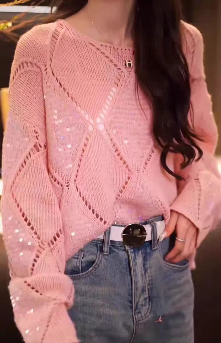 Crochet Top Boho - Suéter bohemio elegante de manga larga